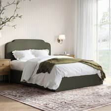 Image of Green Upholstered Double Ottoman Bed with Scalloped Headboard - Siena SEN004D