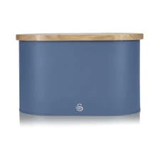 Image of Swan Nordic Bread Bin with Wooden Bread Board Lid in Spruce Blue