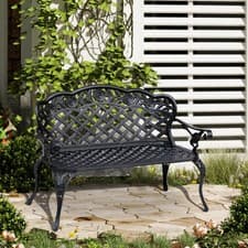 Image of Garden Bench Cast Aluminium Backrest Outdoor Chair Park Seat Black 2 Seater