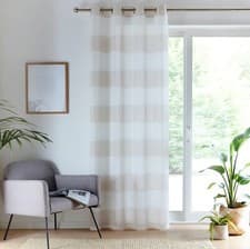 Image of Crete Stripe Linen Look Curtain Panels Eyelet Single Panel Free Postage