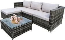 Image of Garden Corner Sofa Furniture, 4-Seater All-Weather Rattan Corner Sofa Set w/Temp