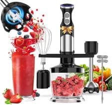Image of 1100W 5-in-1 Immersion Blender with 12 Speed, Chopper, Whisk & Frother