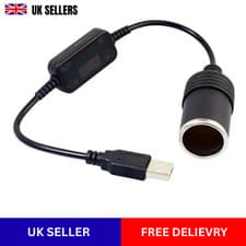 Image of USB Port 5V to 12V Car Cigarette Lighter Socket Female Converter Adapter Cord UK