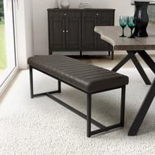 Image of Archer Grey Faux Leather Dining Bench - Industrial Upholstered Seating 120cm