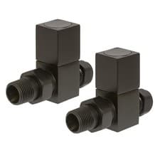 Image of Square Radiator Valves Pair Brass Straight Angled Chrome Black Gold Anthracite