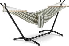 Image of Hammock with Stand - Freestanding 2 Person Striped Hammock Seat with Steel Frame