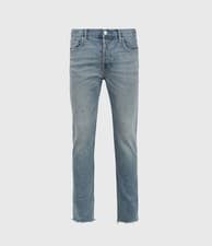 Image of Bnwt All Saints W28 L32 Dean Damaged Blue Jeans Slim Fit Distressed Punk Grunge