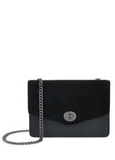 Image of Z By Accessorize Real Leather Black Chain Twist Lock Cross Body Bag Handbag