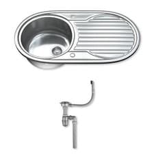 Image of Stainless Steel Kitchen Sink Single Bowl Inset with Drainer Free Waste Drainer