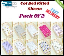 Image of 2 x Cot Bed Fitted Sheets Soft Polycotton Baby Toddler Bedding 60x120,70x140cm