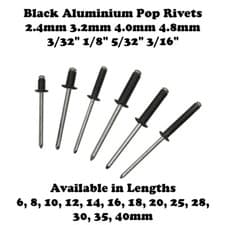 Image of Black Aluminium Pop Rivets 2.4, 3.2, 4.0, 4.8mm(3/32,1/8,5/32,3/16")