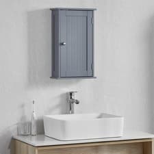 Image of Priano Wall Cabinet Bathroom Kitchen White 1 Door Storage Mounted Unit Grey