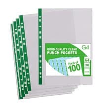 Image of 100 A4 Plastic Value Punched Punch Pockets 10-15 Sheets 30 Micron for Folders