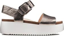 Image of Clarks Ladies BOTANIC STRAP Stone Leather Wedged Sandals