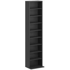 Image of CD DVD Storage Unit for 260 CDs or 120 DVDs Tall Narrow Tower 9 Shelves Black