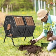 Image of Dual Chamber Rotating Composter, 130L Compost Bin with Ventilation Openings