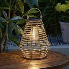 Image of 27cm Solar LED Maris Rattan Style Brown Hanging Outdoor Garden Lantern Light