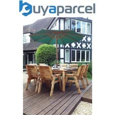 Image of Charles Taylor 8 Seater Wooden Square Garden Dining Table & Chairs Parasol Green