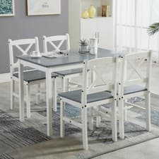 Image of Classic Solid Wooden Dining Table and 4 or 2 Chairs Set Kitchen Home
