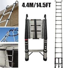Image of 4.4M Telescopic Ladder with 2 Hooks 14.5FT Multi-Purpose Stainless Steel Sturdy