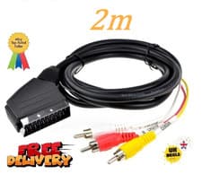 Image of Scart Plug In / Out to Red White Yellow RCA 3 x Phono Plugs Video Cable Lead 2m