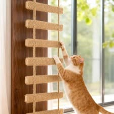 Image of Cat Hemp Shelves Cat Climbing Ladder Wall Mounted Cat Bridge Wood Pet Furniture