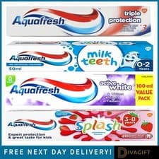 Image of AQUAFRESH ACTIVE WHITE FLUORIDE TOOTHPASTE TRIPLE PROTECTION MILK TEETH SPLASH