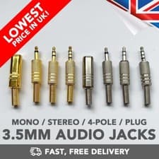 Image of 3.5mm Mono Stereo 4 Pole Jack Plug Audio Connector Adapter (Gold / Silver) - UK