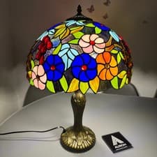 Image of Beautiful Tiffany 16 Inch Table Lamp with Handcrafted Stained Glass Shade