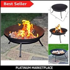 Image of Black Melbourne Iron Cast Fire Pit Bowls - Outdoor BBQ, Garden Heating, Rust-...