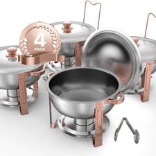Image of VEVOR 5 Qt 4 Pack Round Chafing Dish Buffet Set Full-Size Pan Stainless Steel