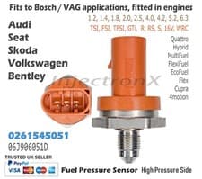 Image of Fuel Pressure Sensor 0261545051 06J906051D for VAG, Bentley fuel delivery system