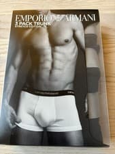 Image of Emporio Armani Black 3 Pack Trunks Stretch Cotton Size Medium BNWT