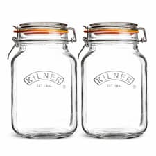 Image of Kilner Square Storage Jars 2 x 1.5L Pack Clip Top Airtight Preserve Kitchen Jars