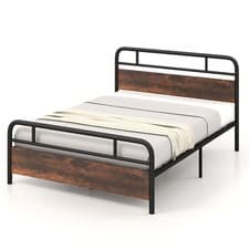 Image of King Size Bed Frame Heavy-duty Platform Bed Industrial Bed Base w/headboard