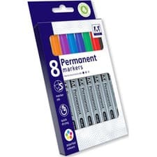 Image of 8 Permanent Markers - Coloured Bright Colours Tip Sharp Bullet Assorted Pen Pens