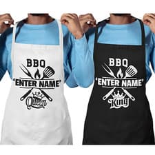 Image of Personalised Name Apron BBQ Grill Queen King Funny Novelty Couple Gift Set