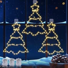 Image of Quntis 3Pcs Christmas Tree Window Lights, 180 LEDs 30cm Metal Xmas Tree Lights 