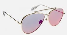 Image of Alexander McQueen Sunglasses AM0057S 004 Gold Frame Blue Mirror Lens 62-12-145