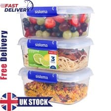 Image of Sistema KLIP IT PLUS 1L Leakproof Food Storage Containers, Airtight, 3-Pack