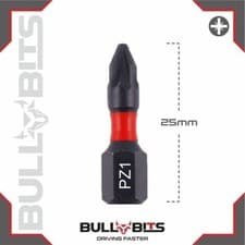 Image of 1 x 25mm PZ1 POZI No.1 Impact Screwdriver Driver Drill Bit Magnetic 1/4" 25mm