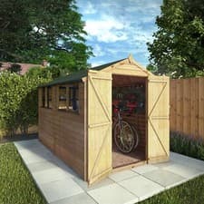 Image of Wooden 10ft x 6ft Overlap Apex Garden Shed Storage Double Door Windows Waltons 