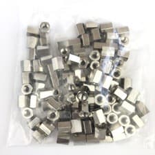 Image of M4 x 8mm Hex Threaded Spacers, Nickel Plated Brass, Standoff. Pack of 100.
