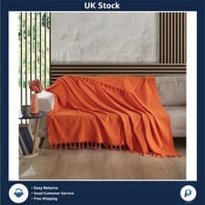 Image of Orange Throw 100% Cotton Large Throw For Sofas | Beds | Settees | Bedspread D...