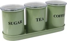 Image of Tea Coffee Sugar Canisters Set of 3,Metal Food Storage Tin Airtight Sealed,Kitc