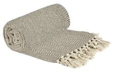 Image of Emma Barclay Herringbone - Cotton Patterned Throw Blanket in Natural 127x152cm