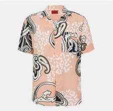 Image of Hugo Ellino Short Sleeve Patterned Shirt Red 630 Straight Fit UK Size Medium