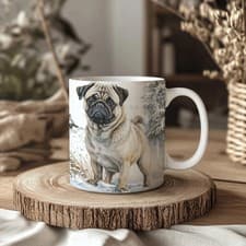 Image of Pug Winter Snow Forest 11oz Ceramic Dog Mug
