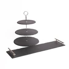 Image of Artesa Appetiser Slate 3-Tier Serving Stand and Platter with Metal Handles