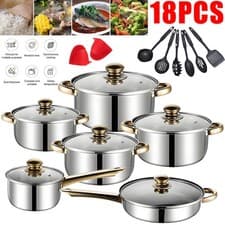 Image of 20PCS Induction Non Stick Stainless Steel Cookware Cooking Pot Pan With Lids Set